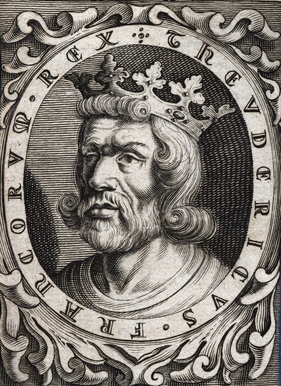 Retrato de Thierry I (? - 533), Rey de Austrasia. Grabado del siglo XVIII. de Unknown artist