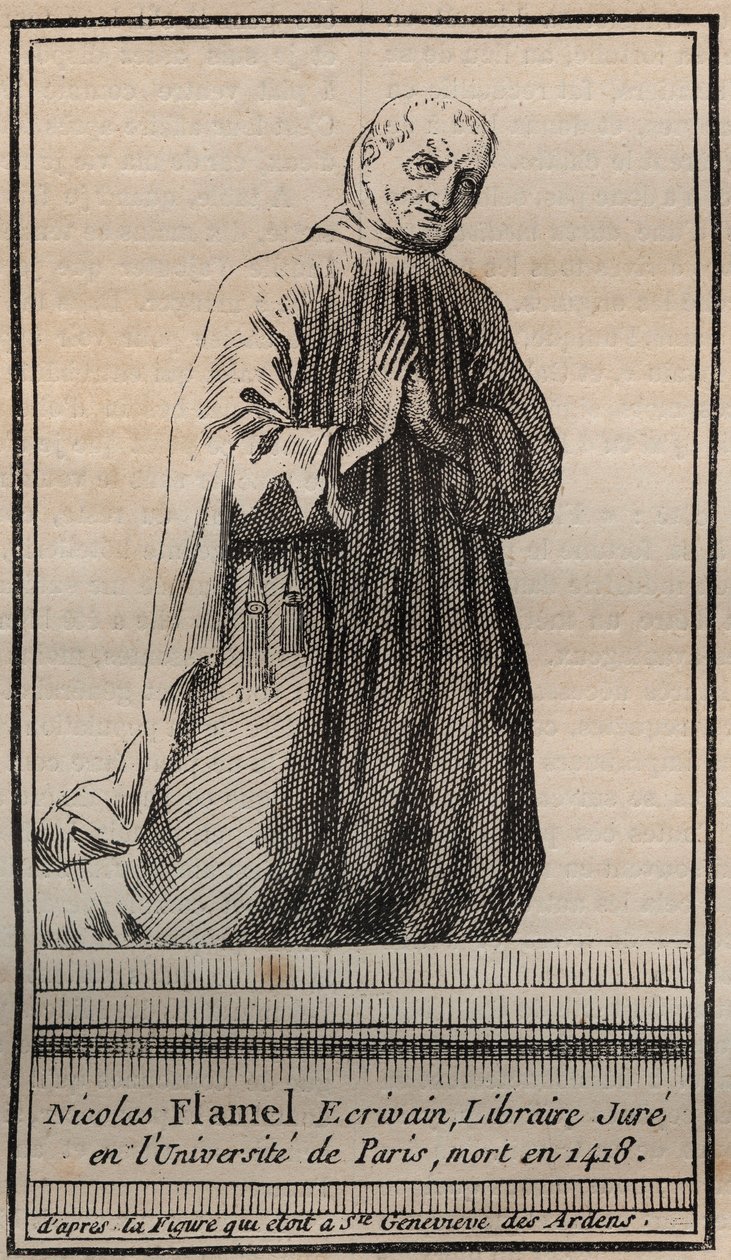 Retrato del alquimista francés Nicolas Flamel (1330-1418) - Grabado - Retrato del alquimista inglés Nicolas Flamel - Grabado Colección privada de Unknown artist