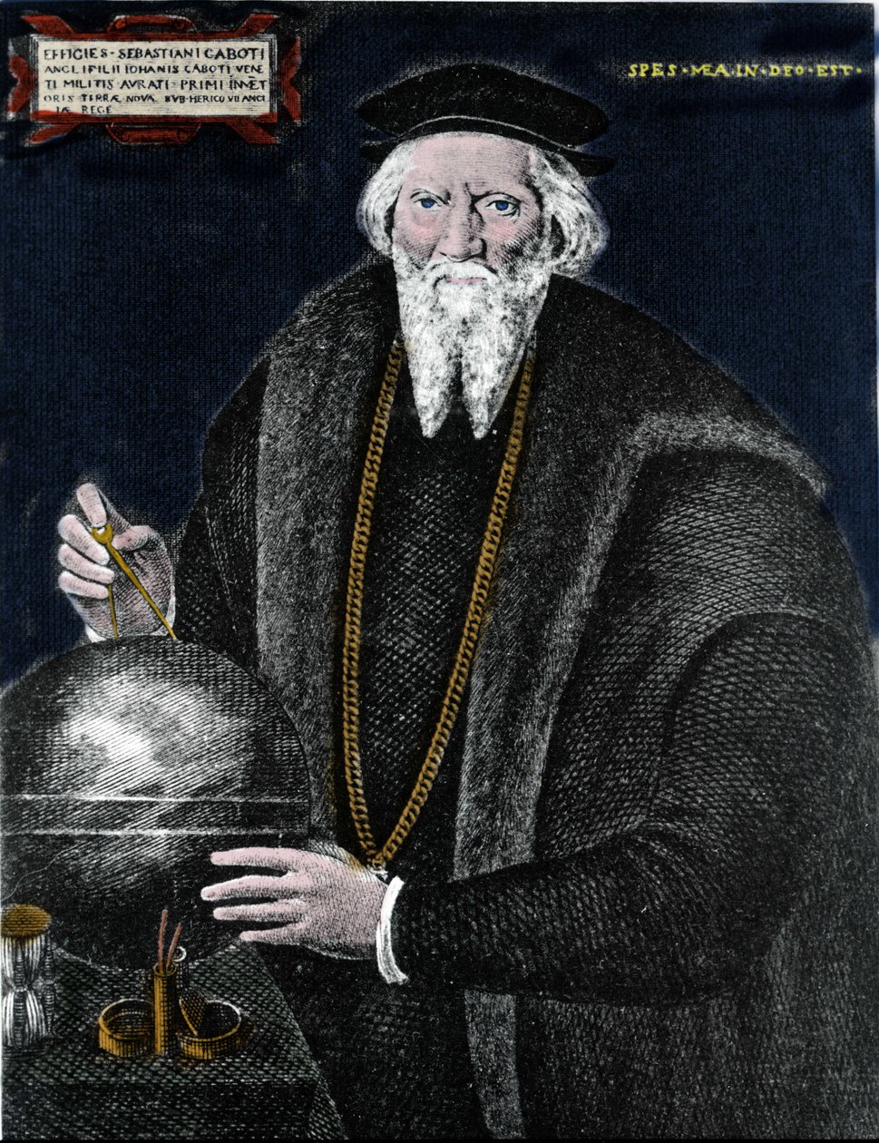 Retrato del navegante Sebastiano Caboto (Sebastien Cabot) (1476 - 1557), quien con su padre descubrió Labrador y Terranova. Grabado de Unknown artist