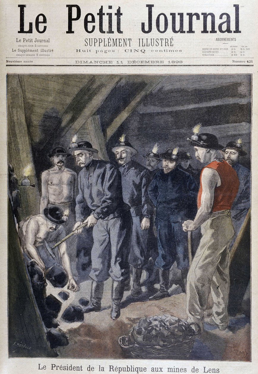 Presidente de la República Jean Casimir-Perrier rodeado de mineros en las minas de Lens, "Le petit journal" 11 de diciembre de Unknown artist
