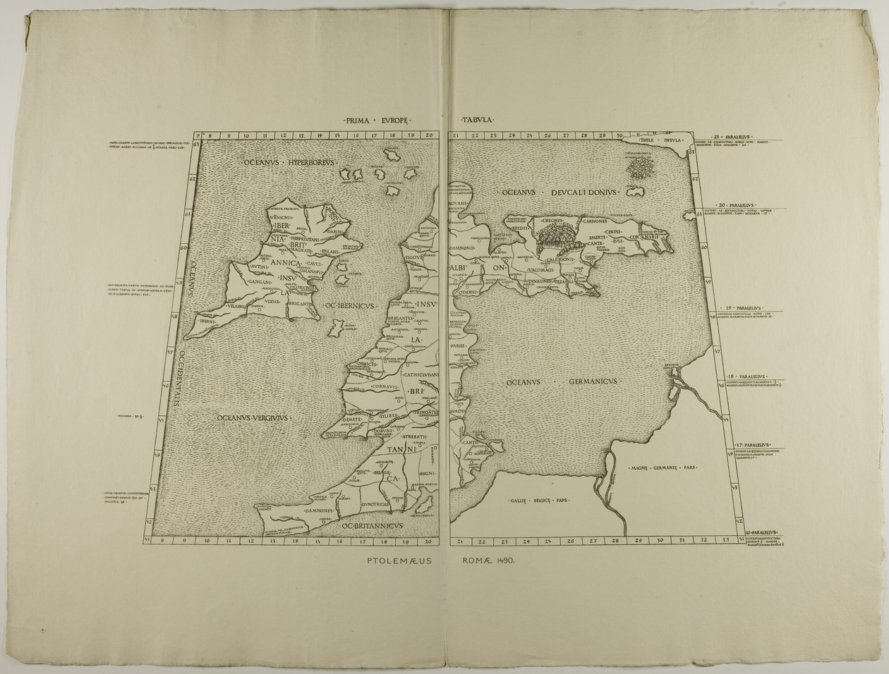 Prima Europe Tabula: Ptolemaeus Romae 1490 de Unknown artist