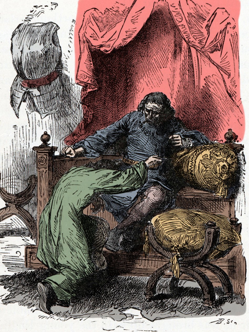 El príncipe Enrique ofrece su vida cuando su padre duda de su lealtad al devolver la corona - Príncipe Enrique (también conocido como Bollingbroke, Enrique IV de Inglaterra) de Unknown artist