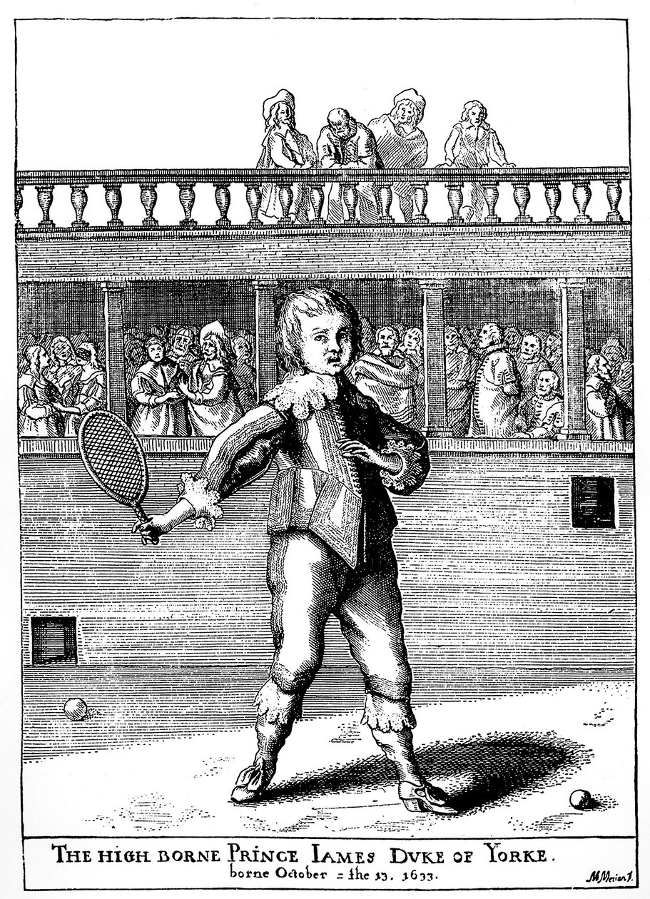 Príncipe James, Duque de York (1633-1701) jugando al juego de la palma, más tarde regresó como James II de Inglaterra (James II Stuart) - en "los deportes y pasatiempos del pueblo de Inglaterra" de Joseph Strutt, ed 1801 de Unknown artist