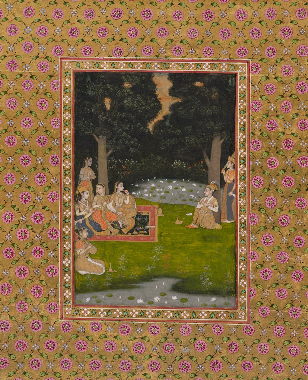 Princely ascetic in the forest visited by ladies de Unknown artist