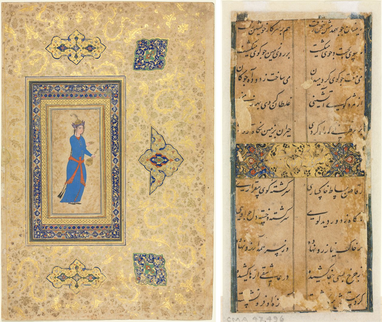 Princesa con Botella de Vino y Copa (recto); Versos Persas (verso) de Unknown artist