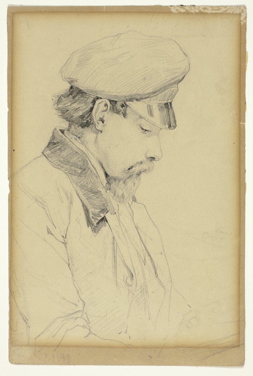 Retrato de perfil de un hombre con gorra de Unknown artist