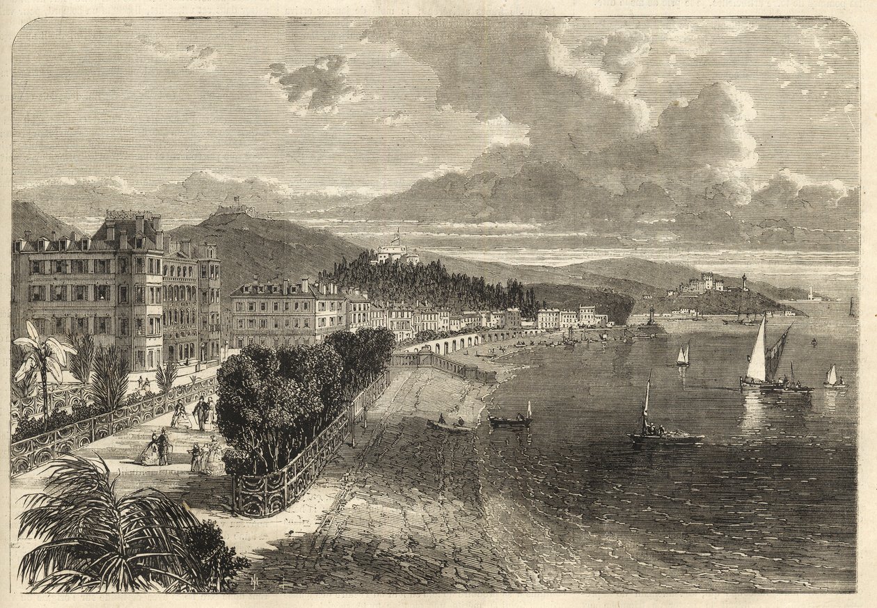 Paseo de los Ingleses en Niza en 1866 - Grabado de Unknown artist