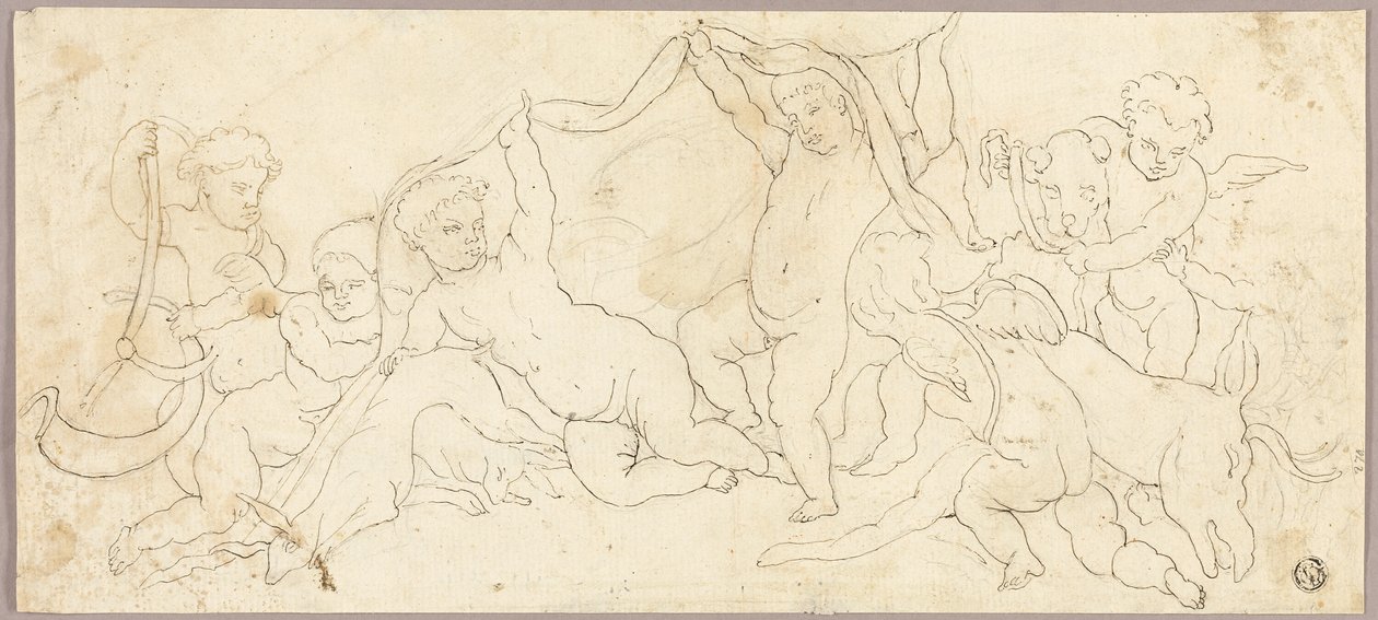 Putti jugando con ciervos y perros de Unknown artist