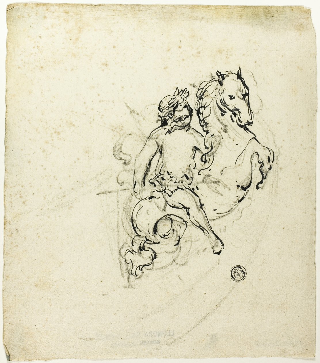Putto coronado de laurel, sobre caballo rampante de Unknown artist