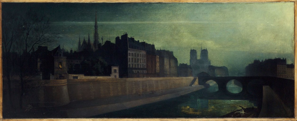 Quai des Orfêvres, Pont Saint-Michel, Notre-Dame, hacia 1860; efecto nocturno, actuales distritos 1 y 4, entre 1855 y 1865 (óleo sobre lienzo). de Unknown artist