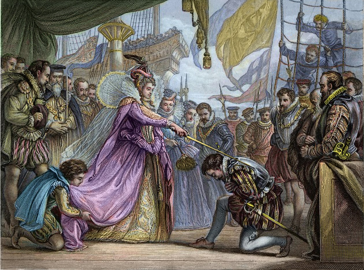La reina Isabel I (1530-1603) nombrando caballero a Francis Drake (1540-96) de Unknown artist