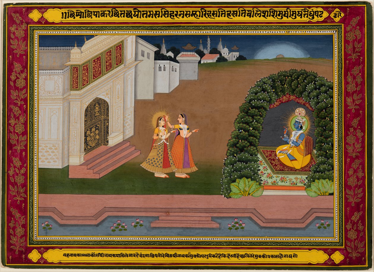El confidente de Radha la lleva a Krishna, basado en la poesía de Bihari (India, 1595–1663) de Unknown artist
