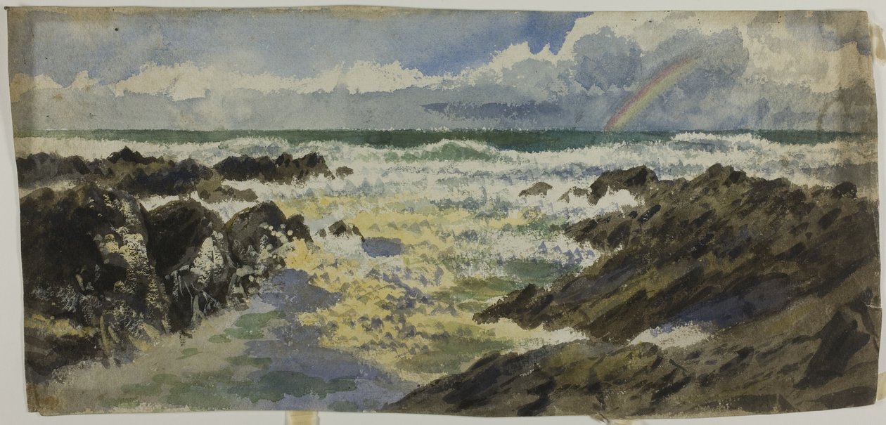 Arco iris sobre mar tormentoso de Unknown artist