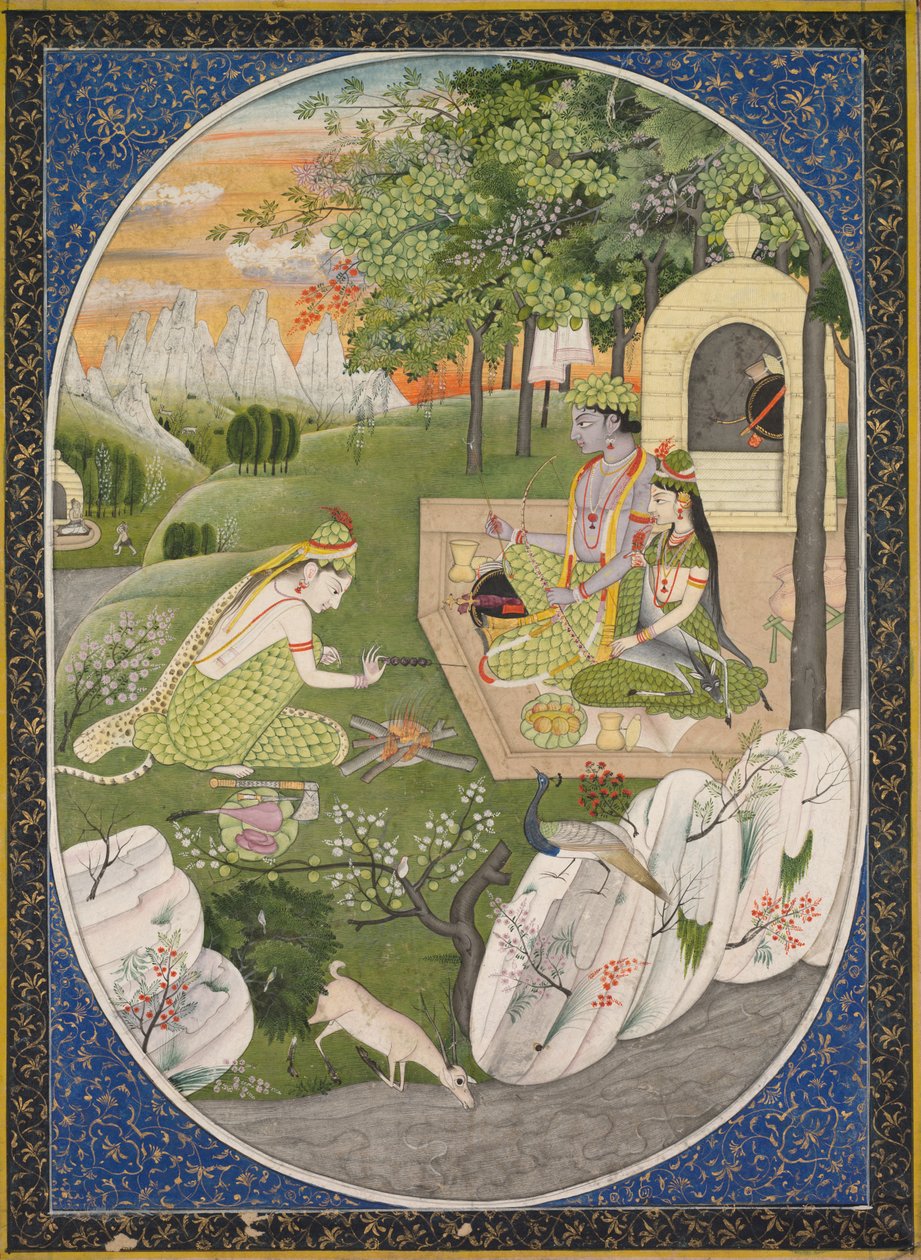 Rama, Sita and Lakshmana in the Forest, page from the Ramayana (Tales of God Rama) de Unknown artist