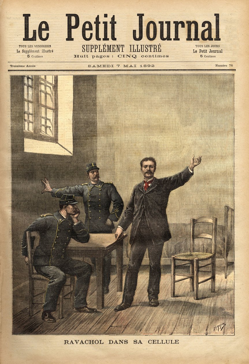 Ravachol (1859-1892, o François Claudius Koenigsberg) en su celda, después de su audiencia en los asises el 26 de abril de Unknown artist