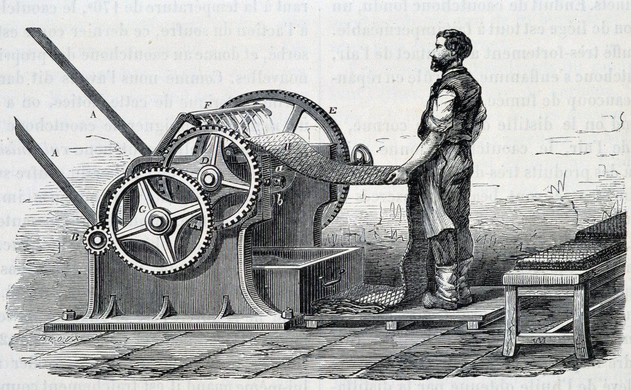 Trituradores de caucho crudo - en “Las maravillas de la industria” de Louis Figuier de Unknown artist