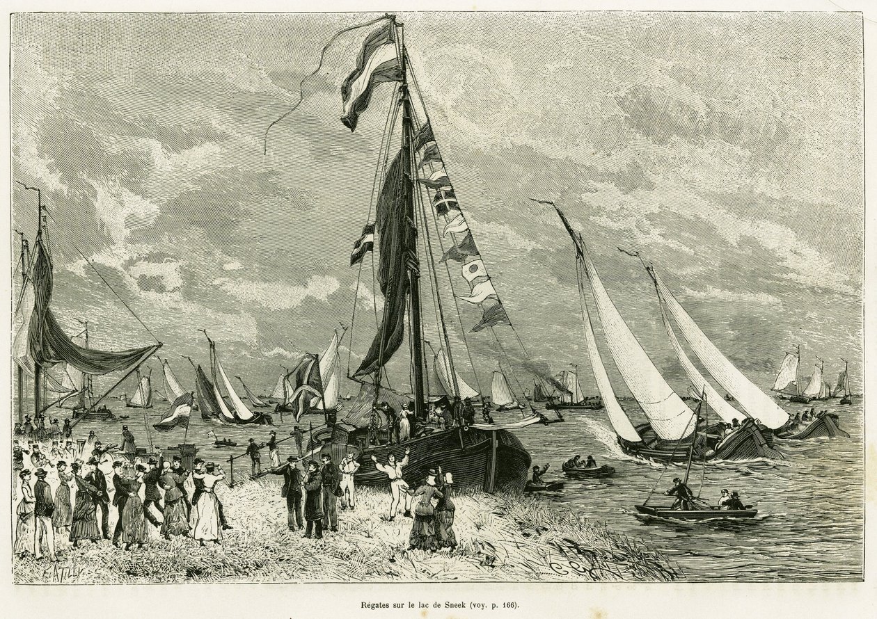 Regatas en el Lago Sneek (Países Bajos). Ilustración de la historia La Frise, basada en una relación de un periódico holandés, en Le tour du monde 1886, dirigido por Edouard Charton (1807-1890), Hachette, París de Unknown artist