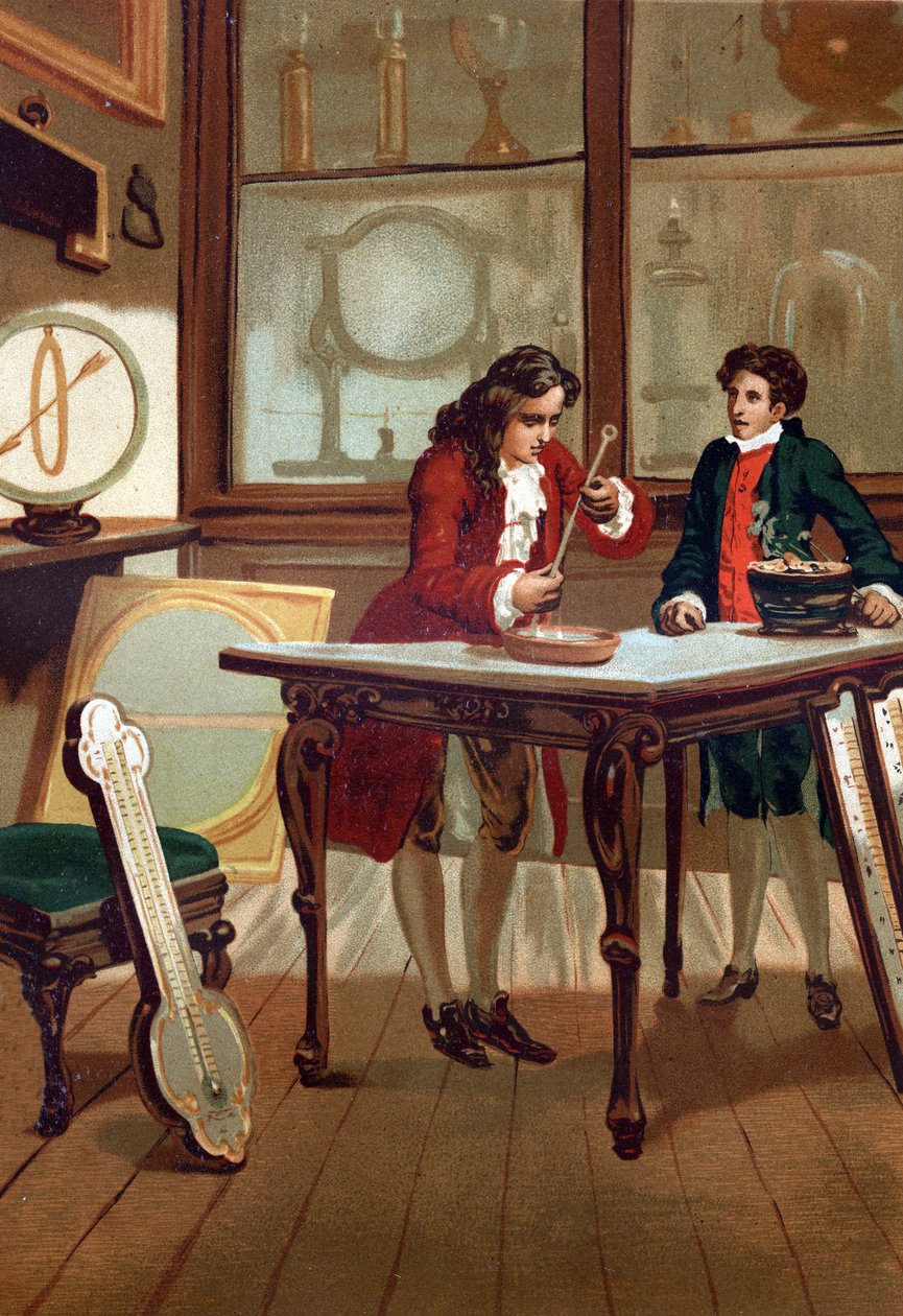 René Antoine Ferchault de Réaumur (1683-1757), químico y físico francés, construyendo su termómetro en 1730. después de “La Ciencia y sus Hombres” por Louis Figuier. Barcelona 1881 de Unknown artist