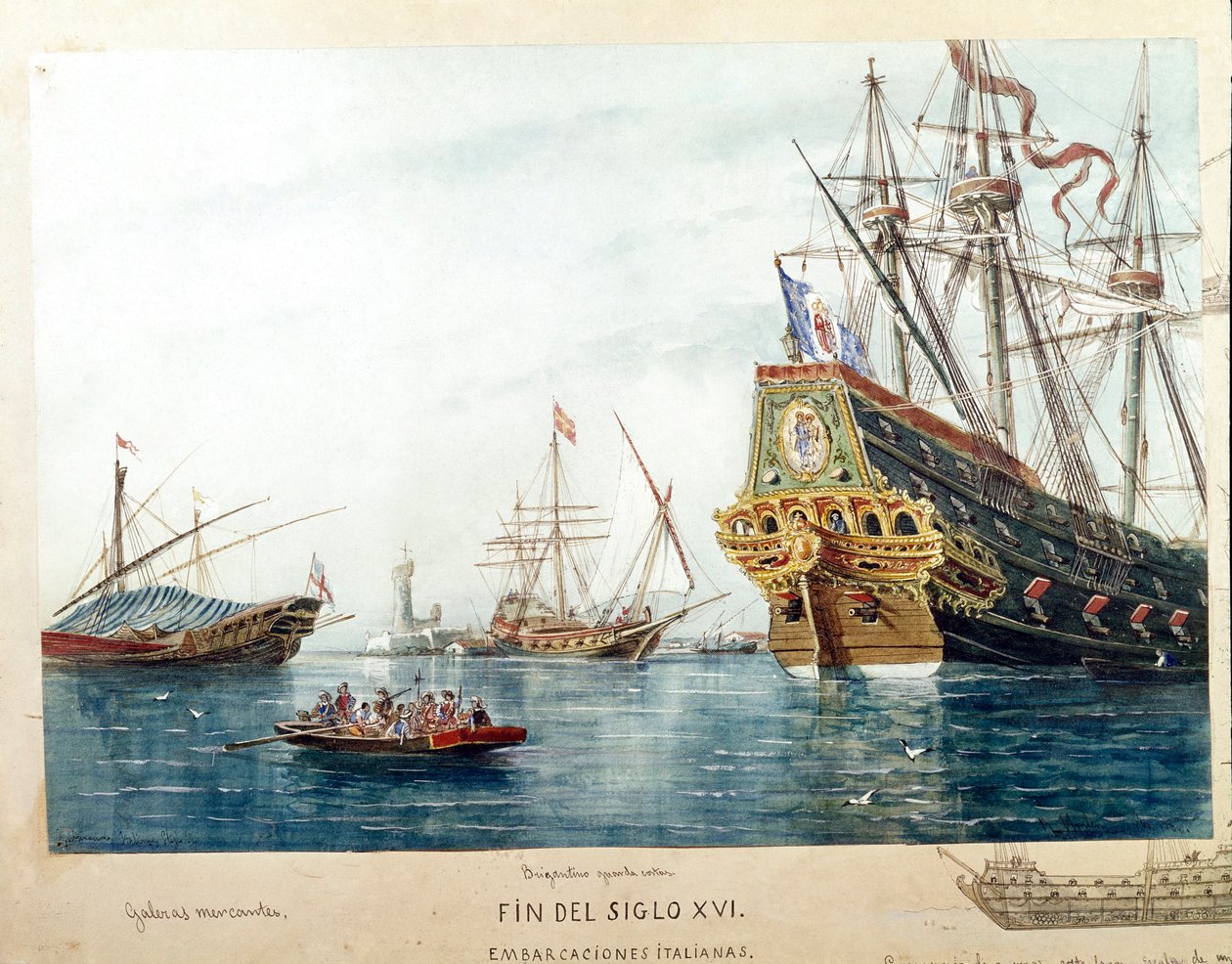 Representación de barcos italianos, galeras, bergantines del siglo XVI de Unknown artist