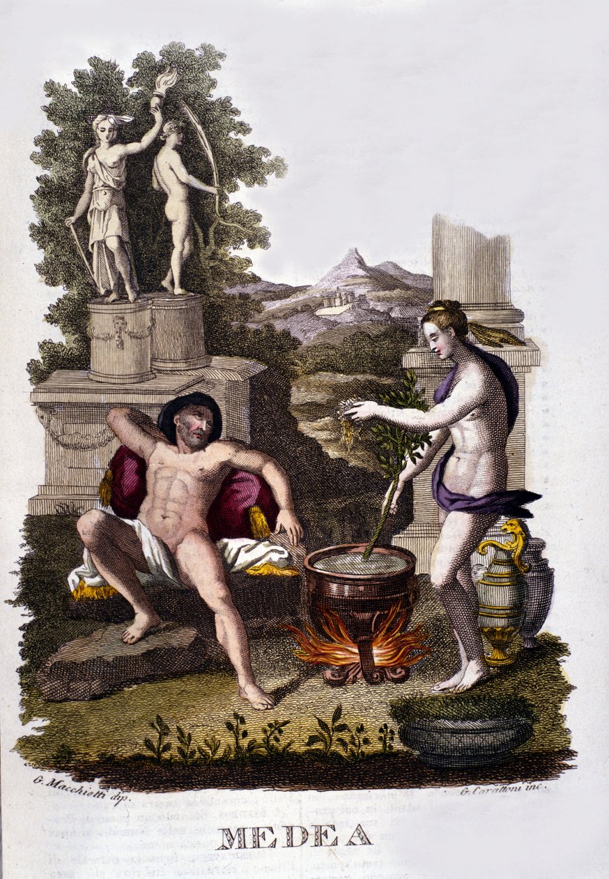 Representación de Medea preparando sus maldiciones después del ciclo de los Argonautas de Unknown artist