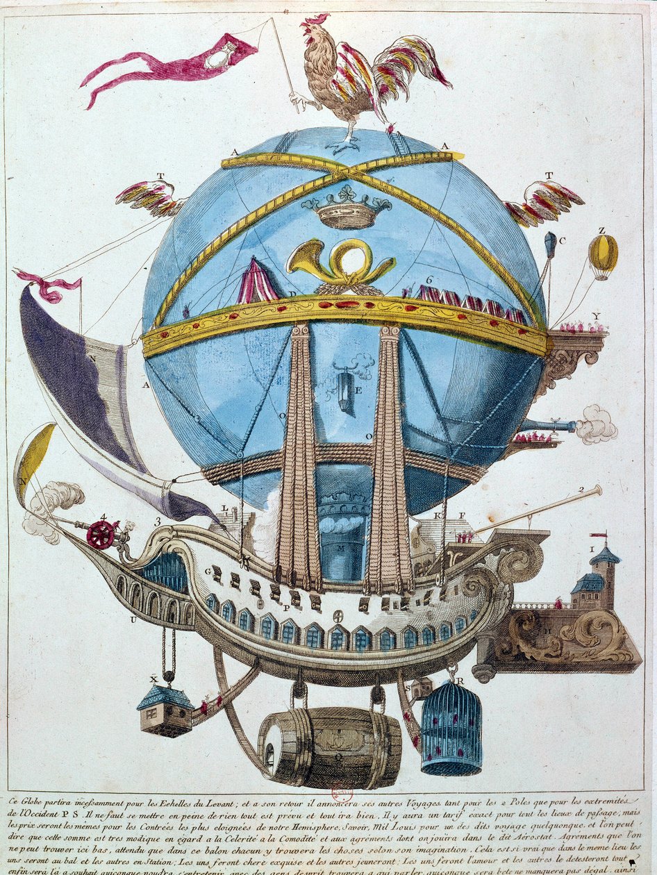 Representación de un viaje en globo, grabado satírico del siglo XVIII de Unknown artist