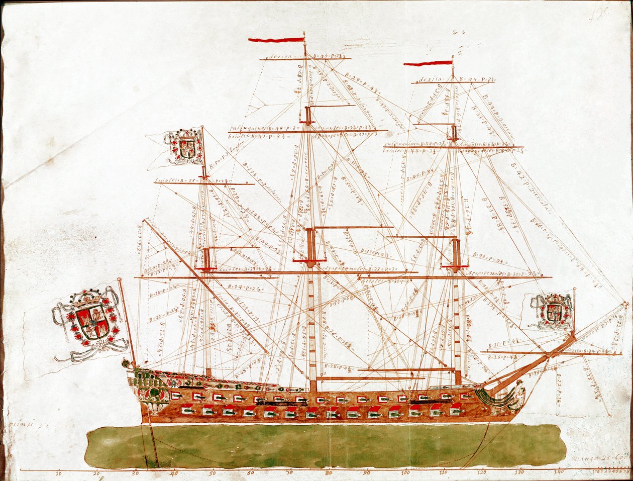 Representación de un buque de guerra del siglo XVII (Acuarela) de Unknown artist