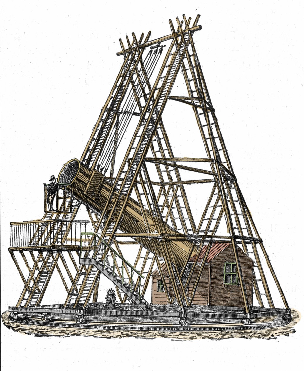 Representación del telescopio del astrónomo inglés William Herschel (1738-1822). Grabado del siglo XIX de Unknown artist