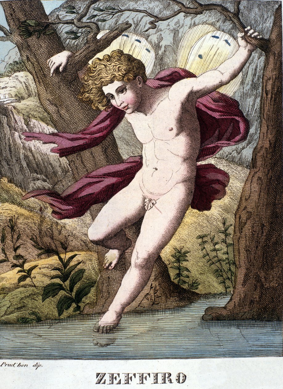 Representación del dios del viento Zéfiro. Lámina tomada del “Diccionario de mitología” 1888 de Unknown artist