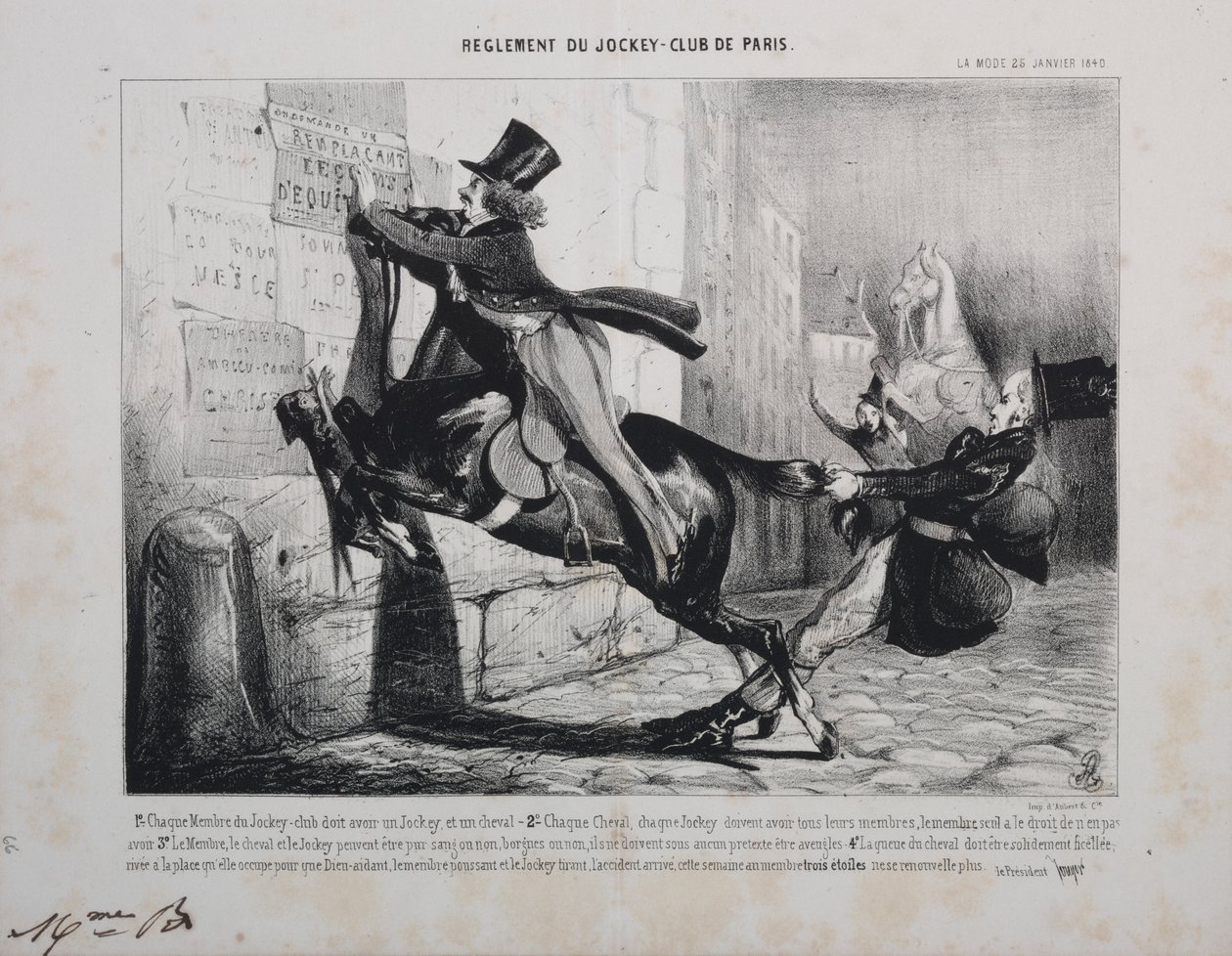 Réglement du Jockey Club de Paris: Cada miembro del Jockey Club debe tener un jockey y un caballo... de Unknown artist