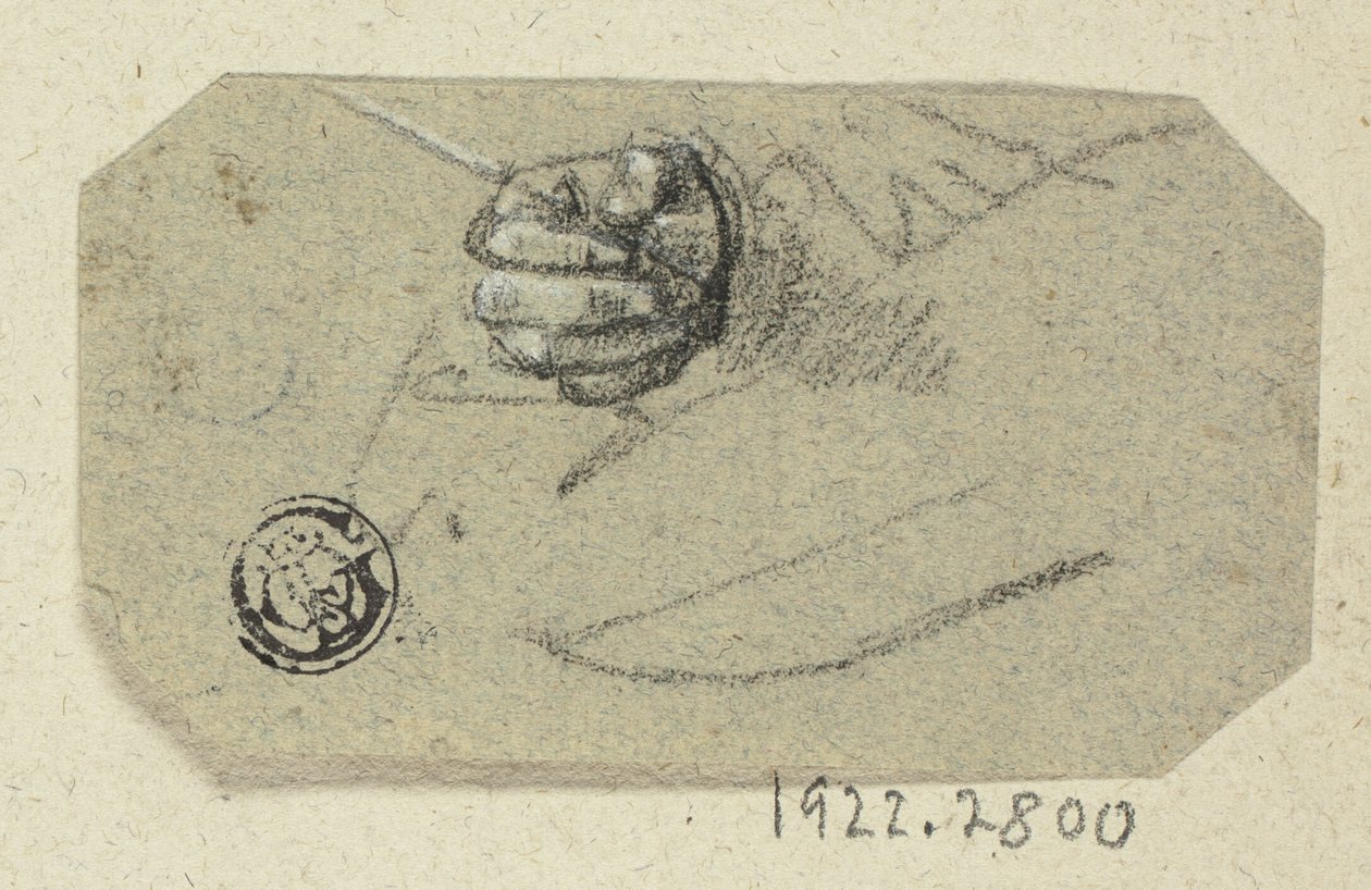 Instrumento de dibujo en la mano derecha de Unknown artist