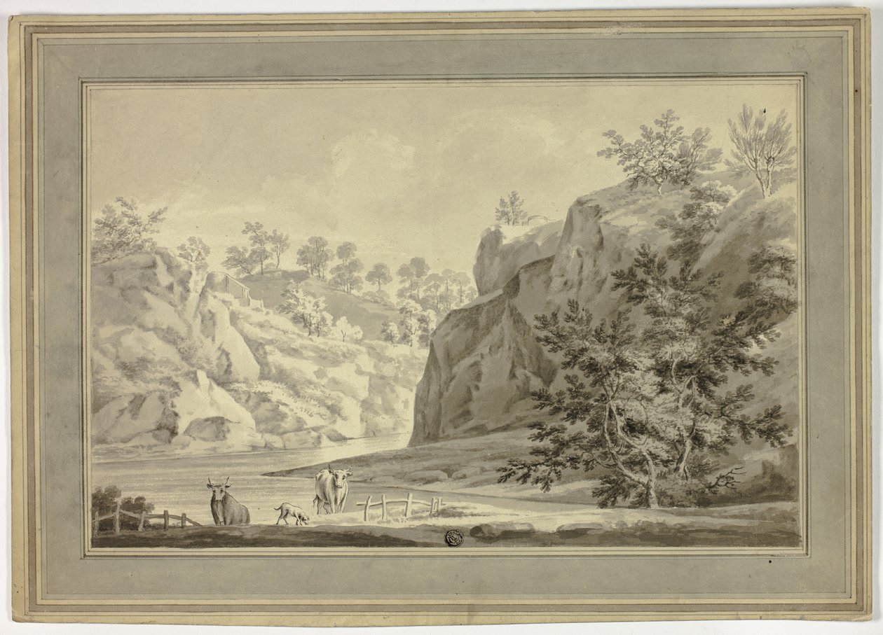 Paisaje Fluvial con Vacas y Perro en Primer Plano de Unknown artist