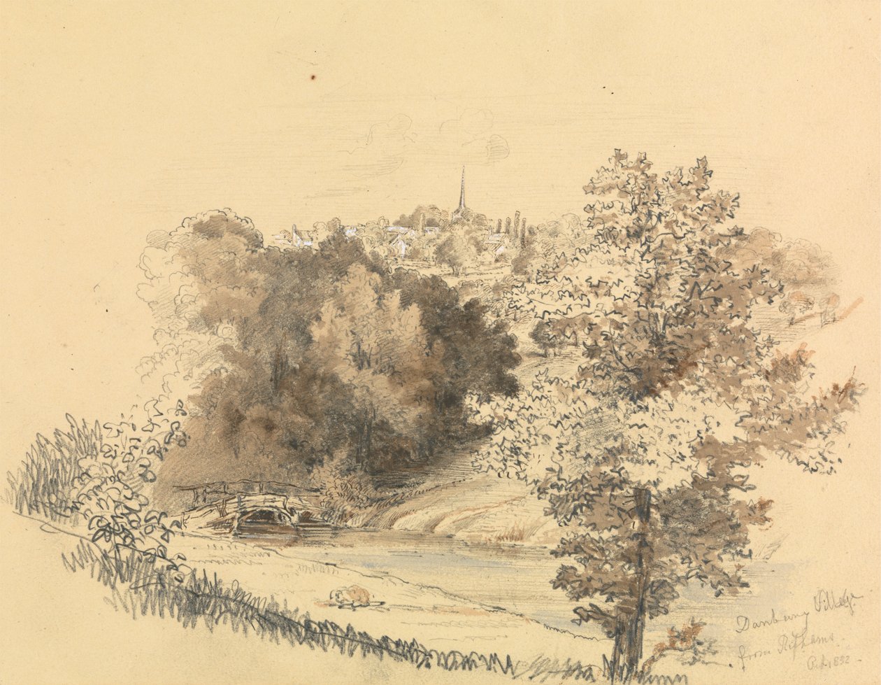 Paisaje fluvial con una ciudad a lo lejos de Unknown artist