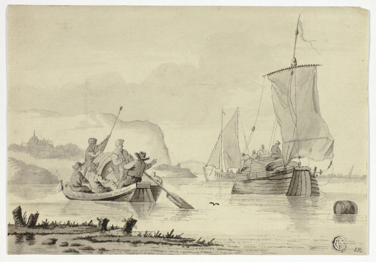 Escena de río con barcos de Unknown artist