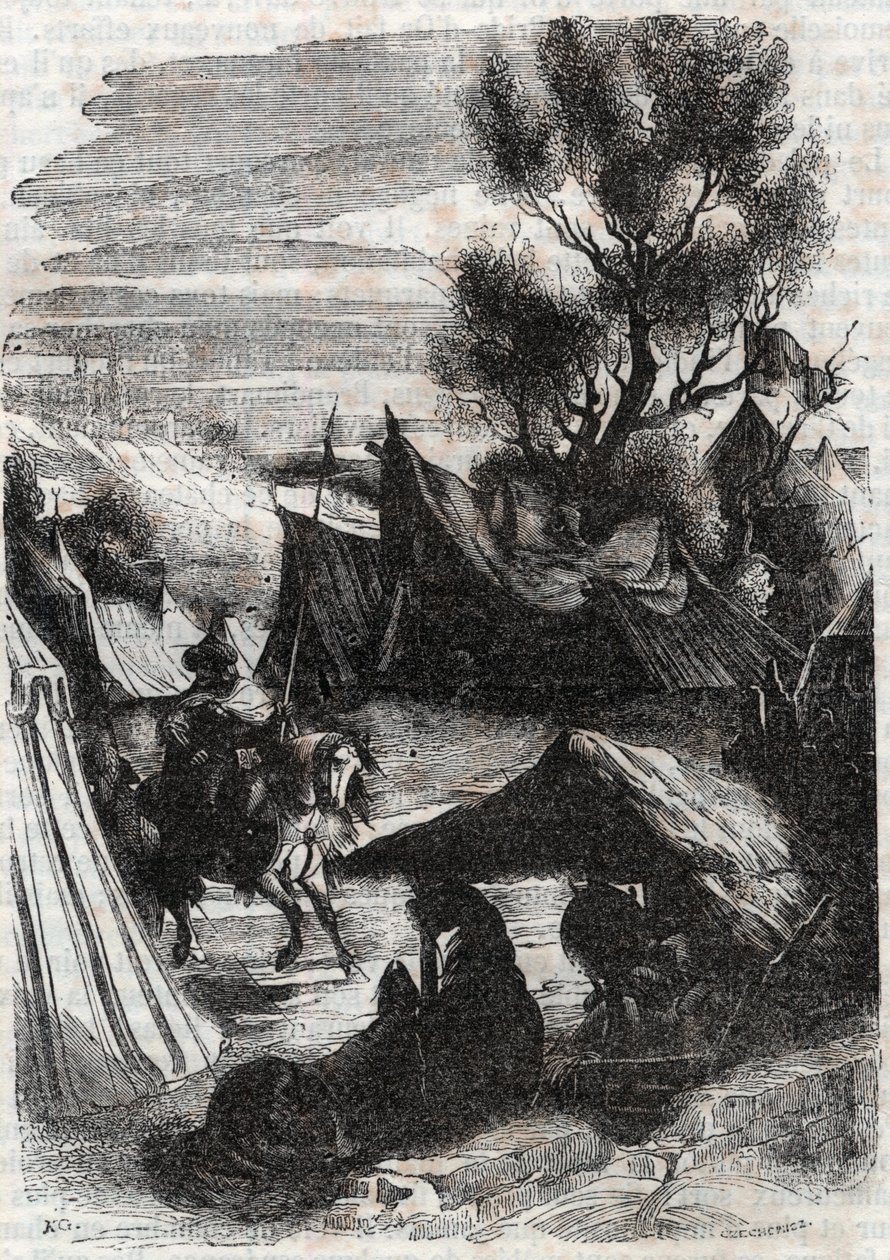 Roland en el Campamento Sarraceno - grabado de 1851 de “Roland Furioso” de Unknown artist