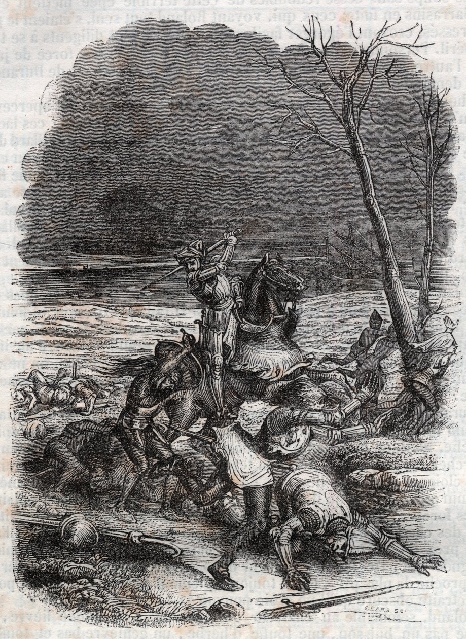 Roland masacra a la gente de Cymosque - grabado de 1851 de “Roland Furioso” de Unknown artist