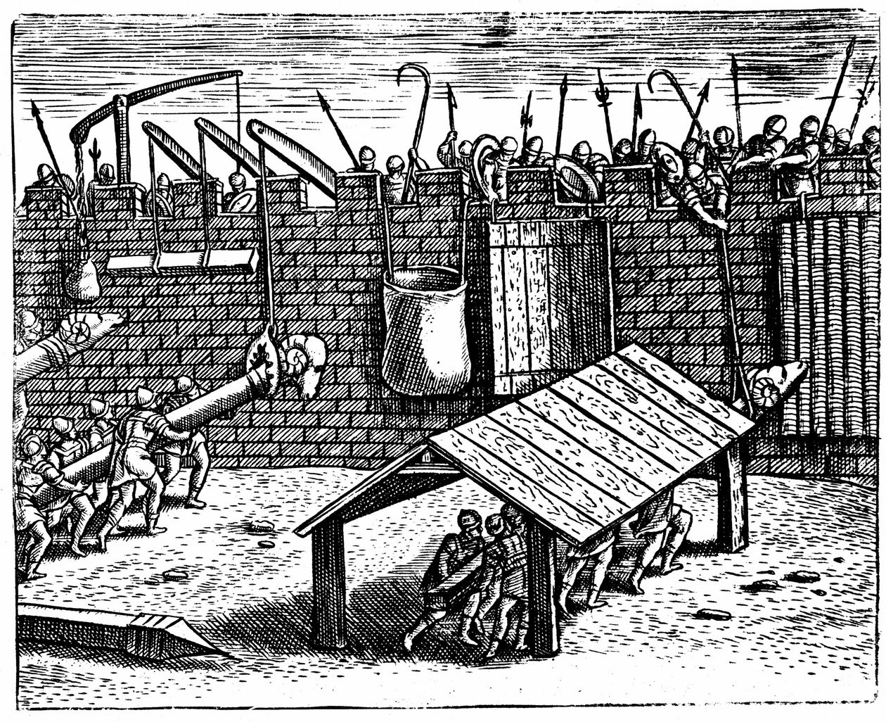Guerra romana. Los defensores intentan desactivar los arietes de Unknown artist