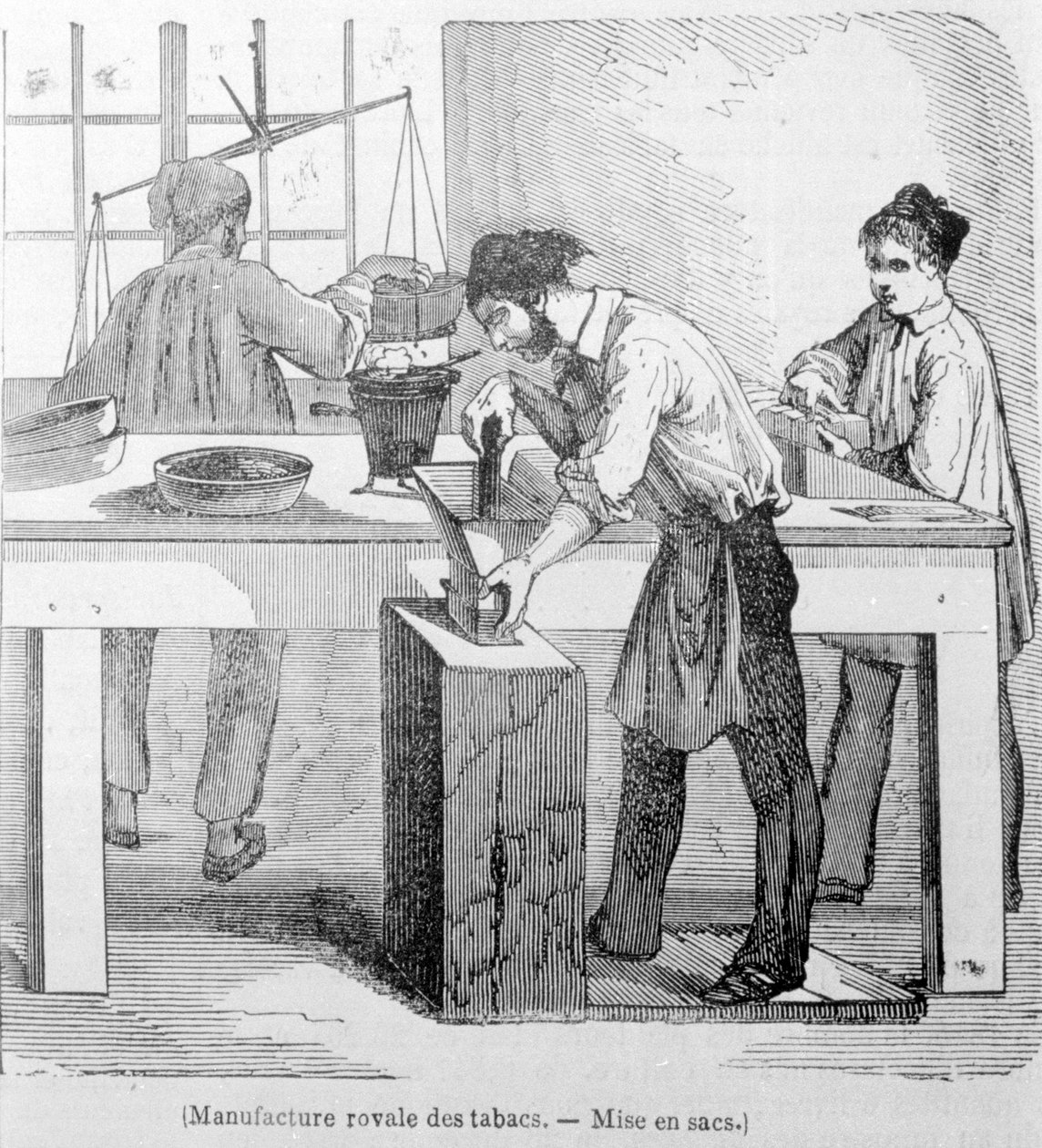 Fábrica Real de Tabaco: la bolsa de tabaco. Grabado del siglo XIX de Unknown artist