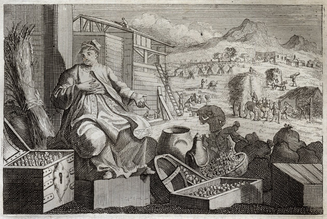 Biblia de Royaumont, Nuevo Testamento: La Locura de la Riqueza o La Parábola del Hombre Rico. Jesucristo habla contra la vanidad de un hombre rico, que se alababa de sus grandes posesiones, y murió la noche siguiente. Ilustración de 1811. de Unknown artist