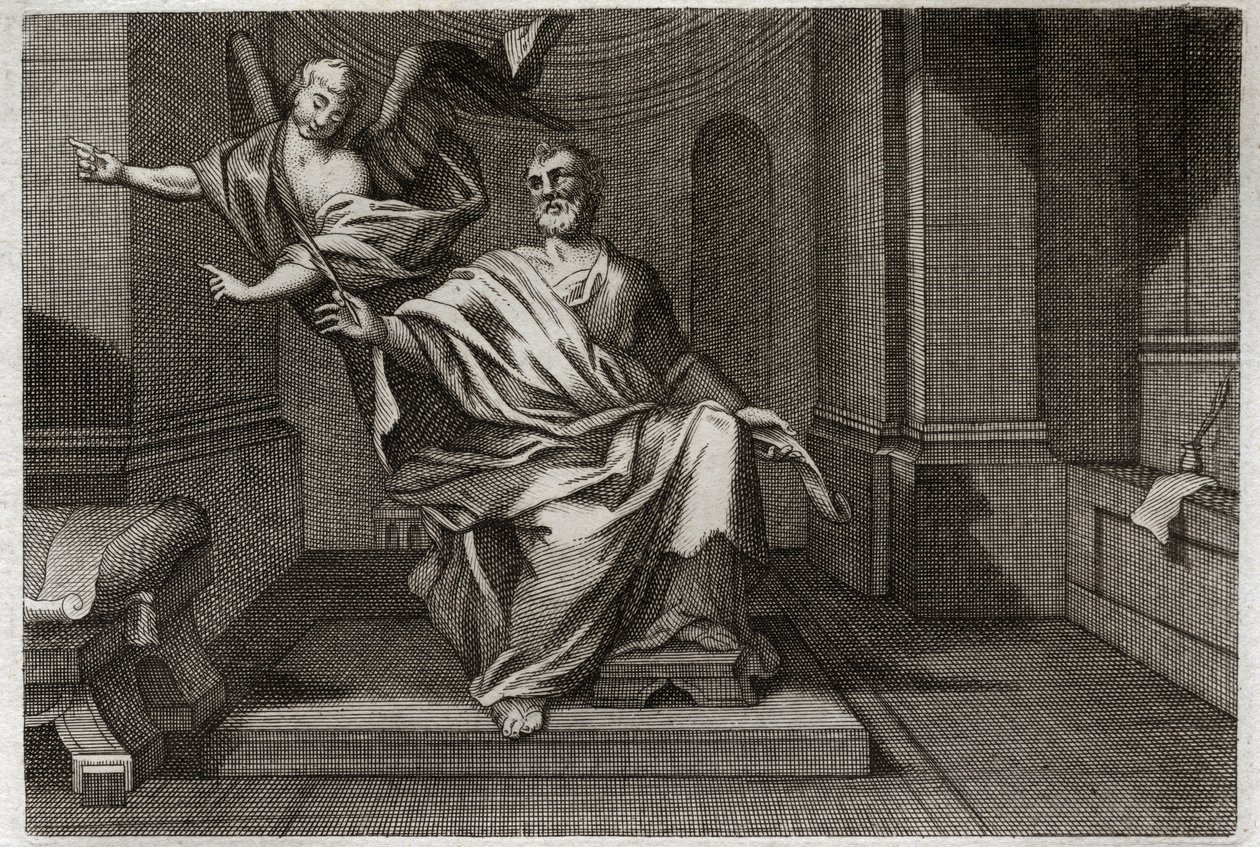 Biblia de Royaumont, Nuevo Testamento: El Evangelista San Mateo con el Ángel. Ilustración de 1811 de Unknown artist