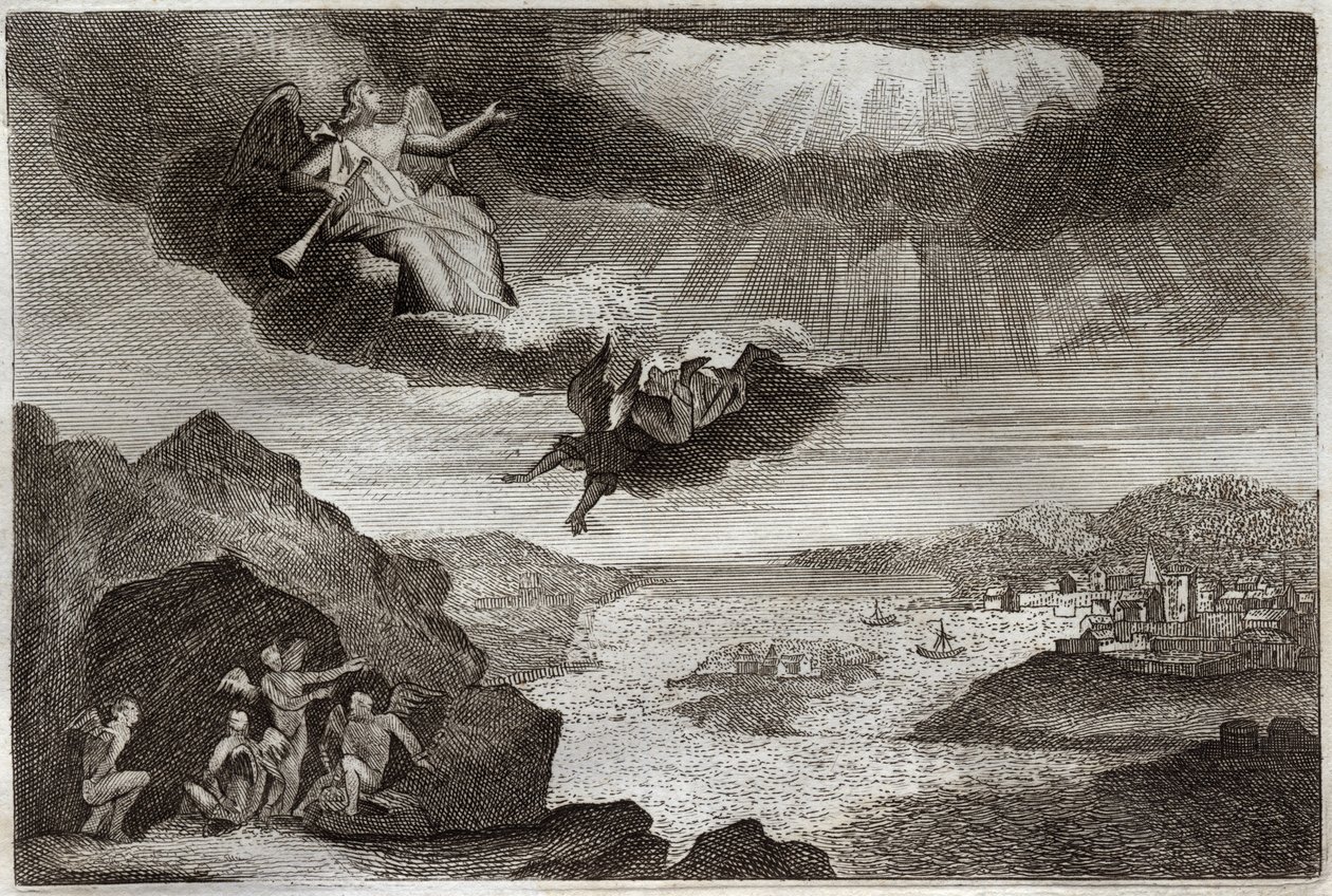 Biblia de Royaumont, Nuevo Testamento: La quinta y sexta trompeta del Apocalipsis. Los saltamontes y los cuatro ángeles. Ilustración de 1811 de Unknown artist
