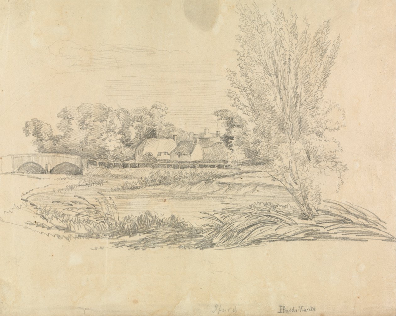 Paisaje rural con puente y casas de campo de Unknown artist