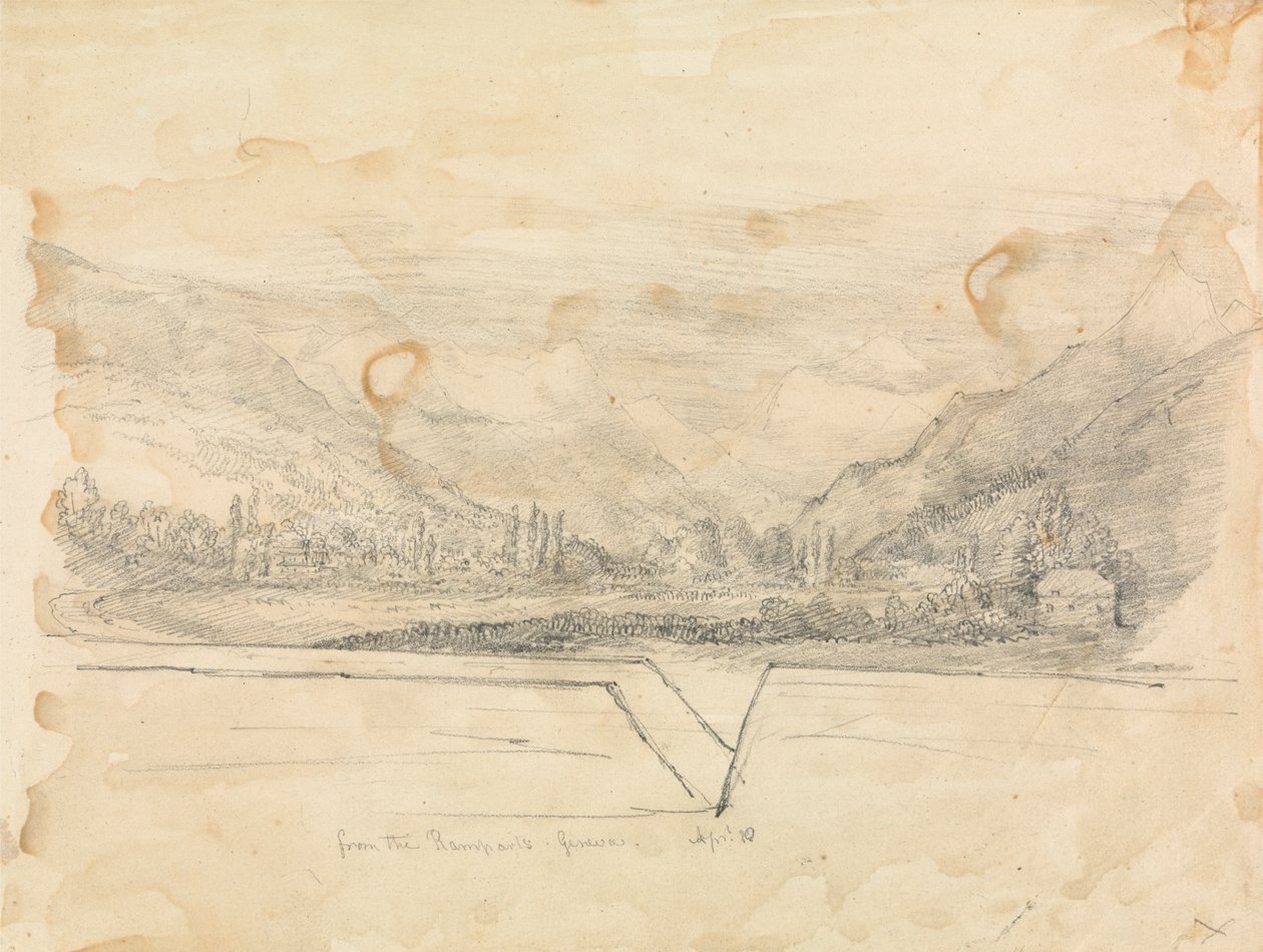 Paisaje rural con montañas en la distancia de Unknown artist