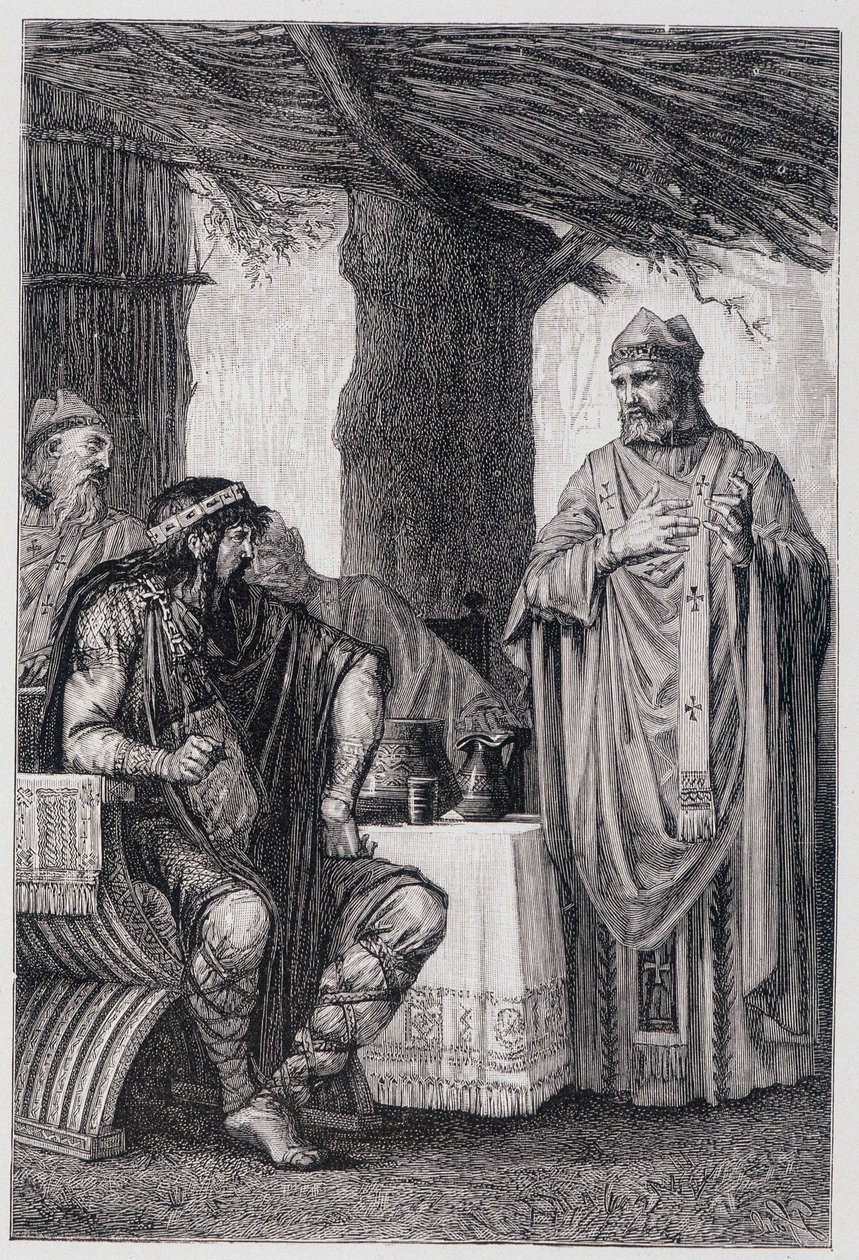 San Gregorio de Tours (538-594) oponiéndose a Chilperico I (539-584) Rey de Neustria. de Unknown artist