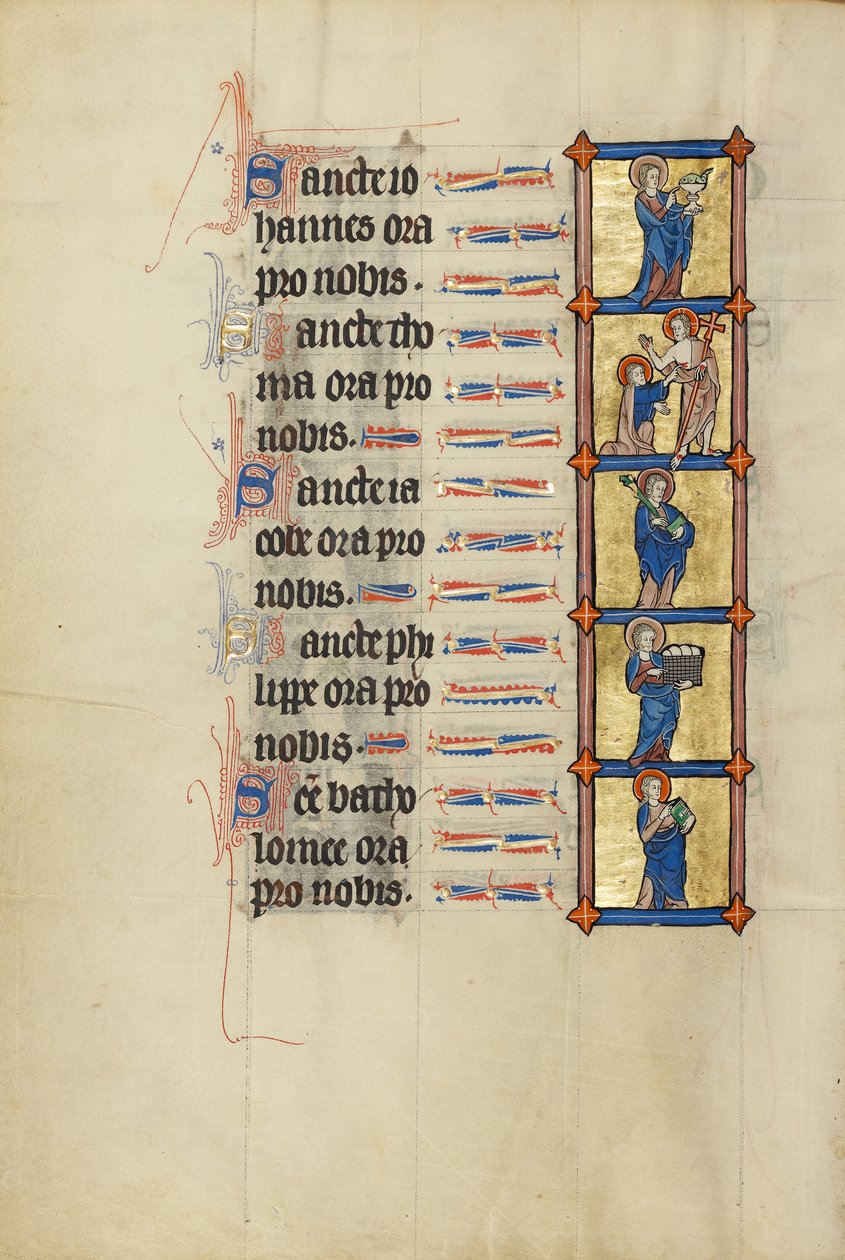 San Juan Evangelista con el cáliz envenenado; Tomás el Dudoso; Santiago con un libro y el garrote envenenado; San Felipe con una cesta de pan; San Bartolomé con un libro. de Unknown artist