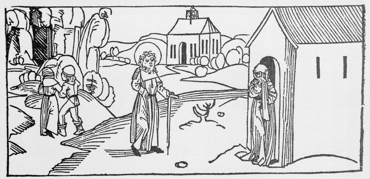 San Pastor. Grabado de “Leben der Heiligen - sommerteil” (El libro de los santos) de Jacobus (Santiago) de Voragine (1228-1298). Lübeck 1488 de Unknown artist