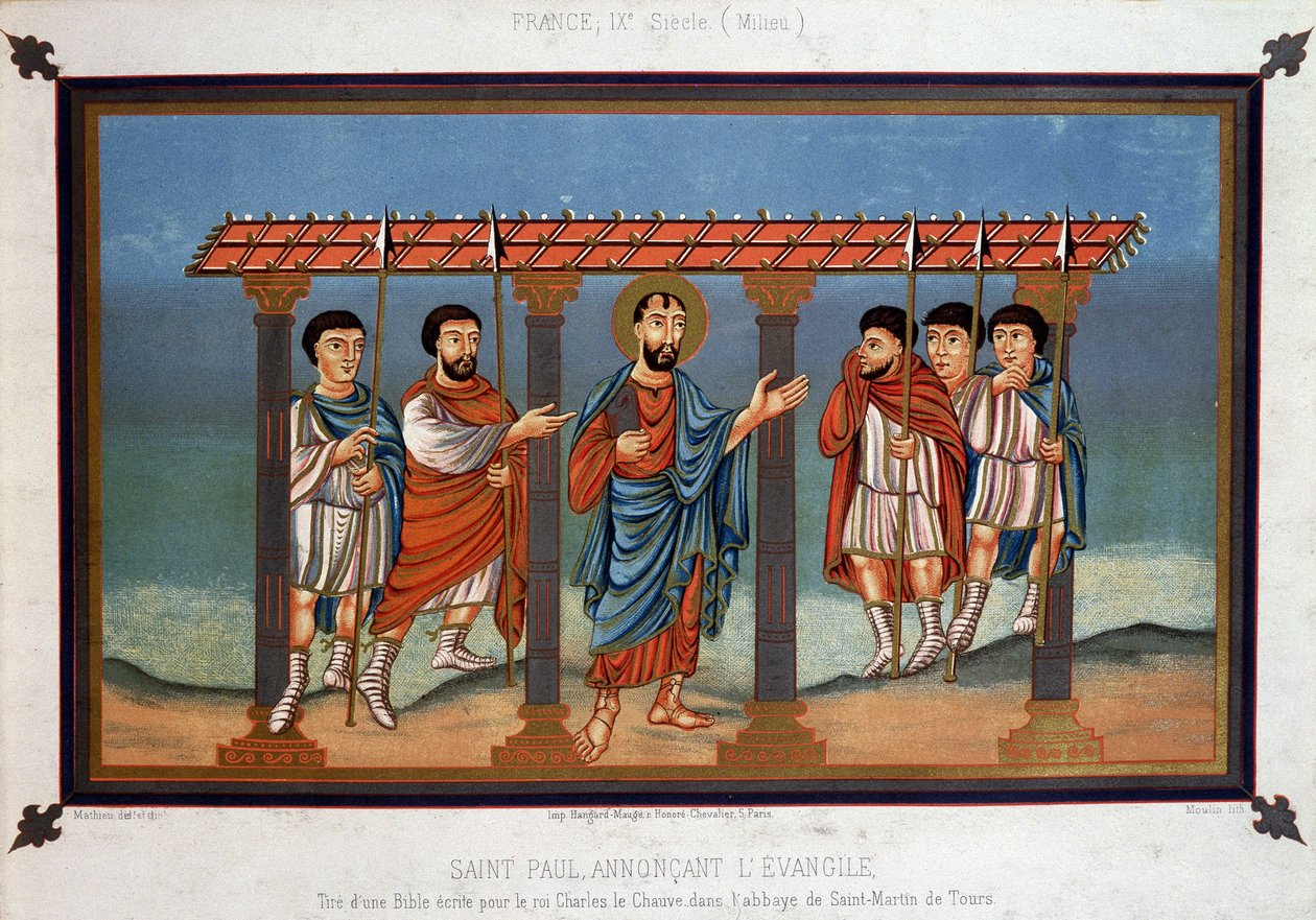 San Pablo proclamando el Evangelio - de una Biblia escrita para el Rey Carlos el Calvo en la Abadía de San Martín de Tours, siglo IX de Unknown artist