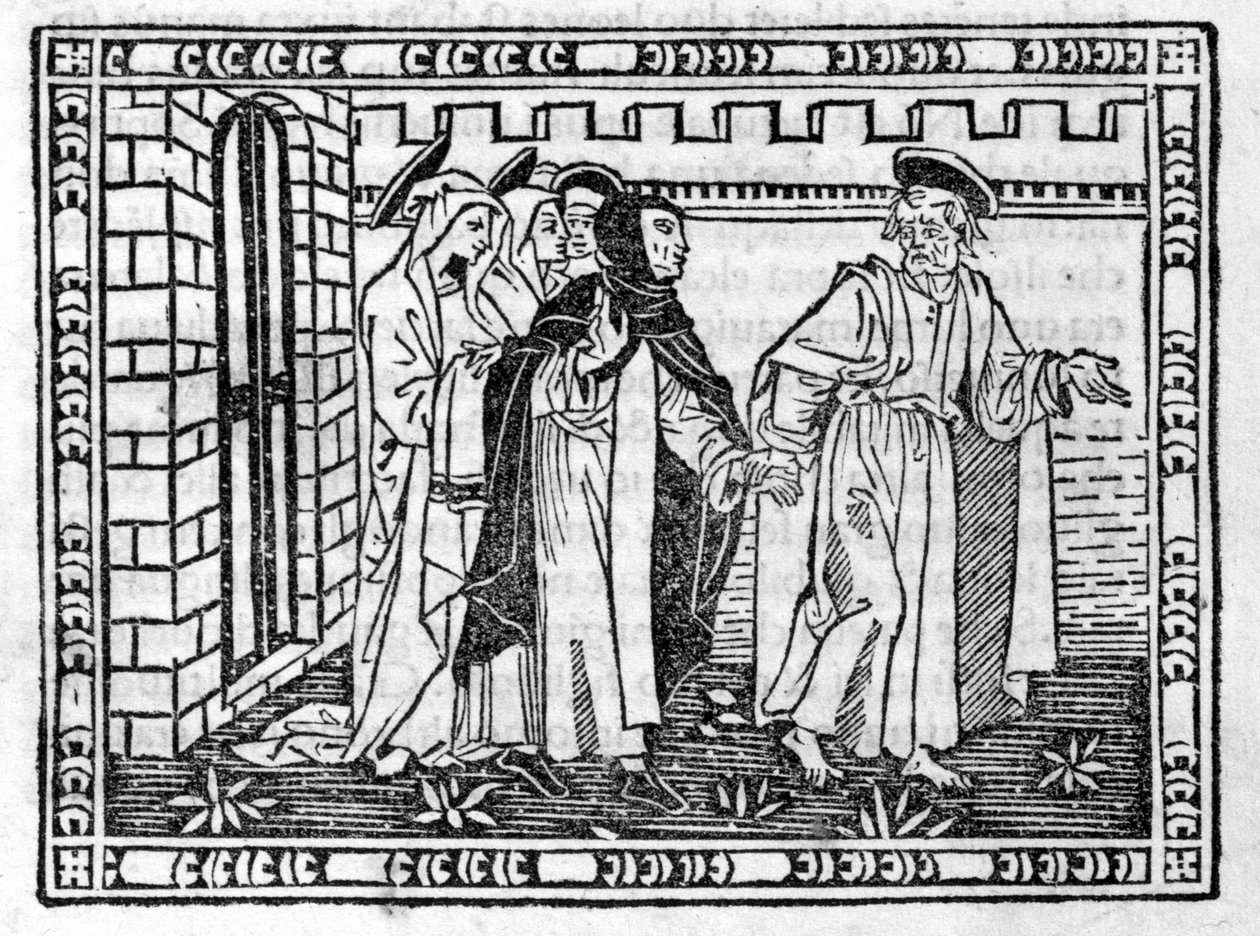 San Pedro guiado de la mano por Savonarola (Jerónimo Savonarola) (1452 - 1498) - en "Compendio de Revelaciones" de Unknown artist