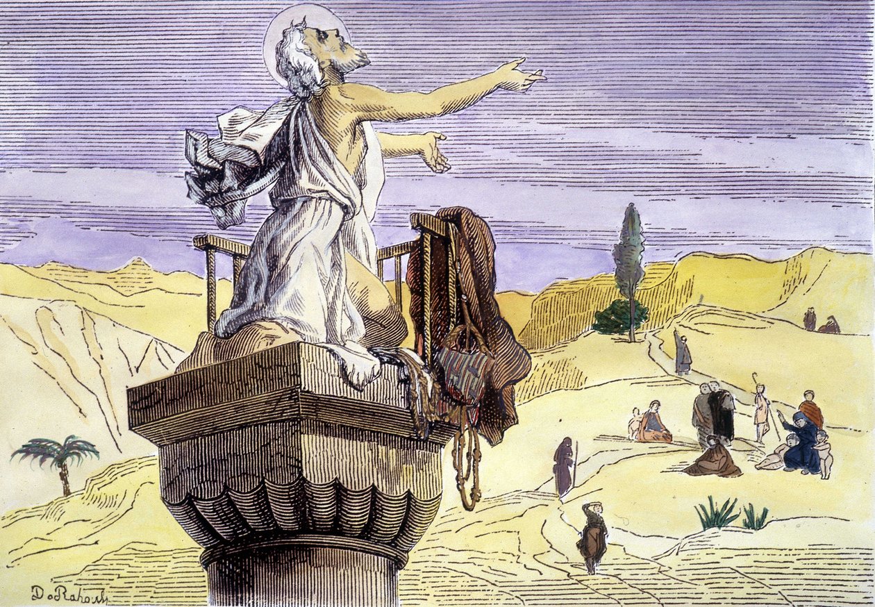 San Simeón el estilita predicando en una columna. de Unknown artist