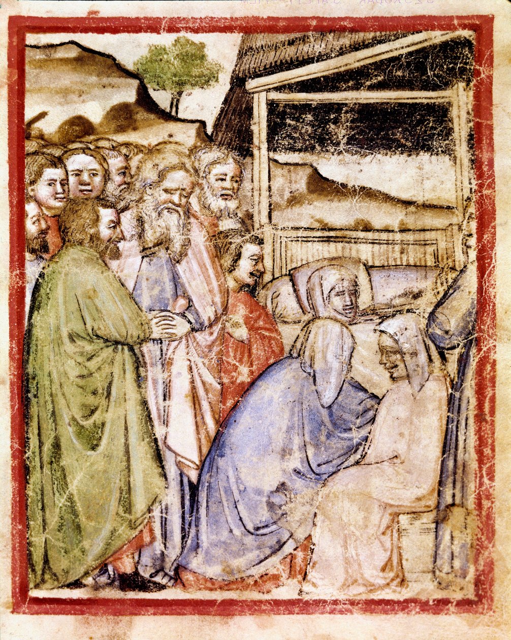 La muerte de Sara a la edad de 127 años. Miniatura del códice 212 (o padovano o Biblia de Padua) 1390-1400 Rovigo, Accademia dei Concordi de Unknown artist