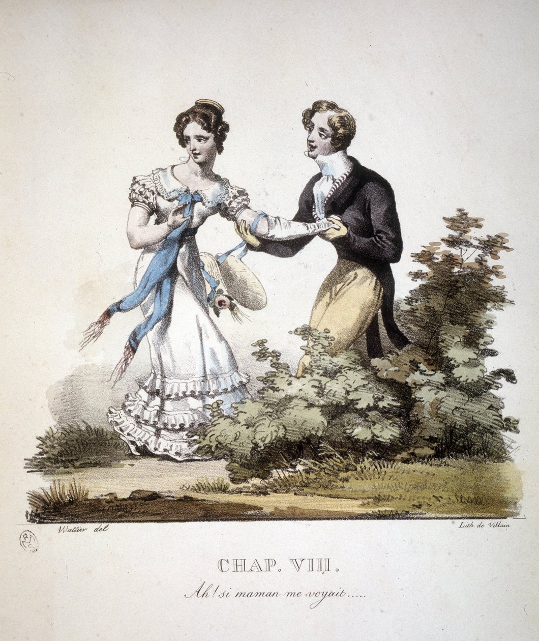 Escena de amor cortés entre dos jóvenes. c. 1820. de Unknown artist